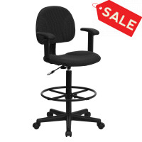 Flash Furniture Black Patterned Fabric Ergonomic Drafting Stool with Arms BT-659-BLK-ARMS-GG